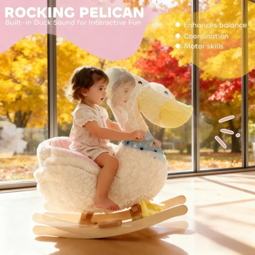 White Pelican Kids Plush Ride-On Rocking Horse - Omega Lifestyles