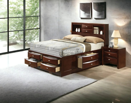 Espresso Finish Storage Bed With Bookcase Headboard - Omega Lifestyles