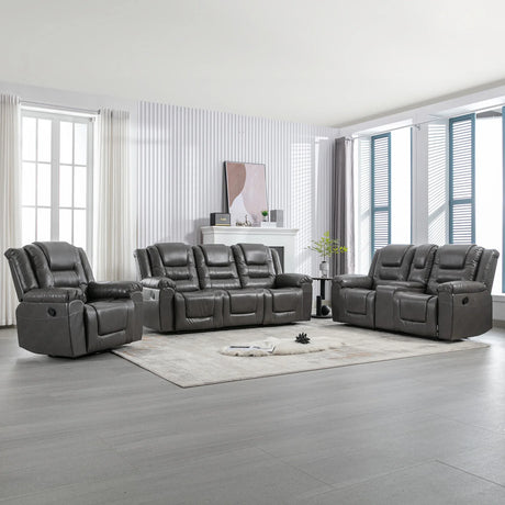 Grey Manual PU Upholstered Home Theater Recliner Chair Set - Omega Lifestyles