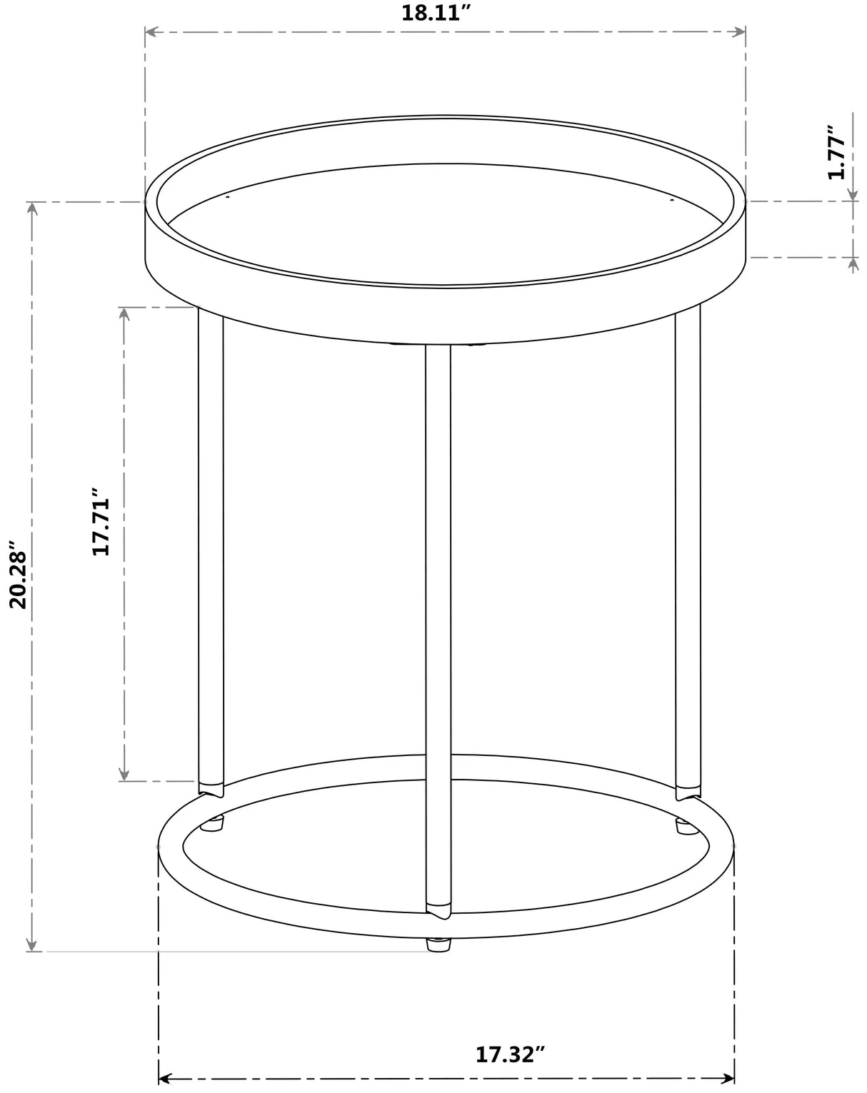 Round Tray Table Espresso MDF Metal Frame 18-Inch - Omega Lifestyles