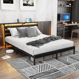 Full Size Metal Platform Bed Frame With LED Lighting USB - Omega Lifestyles