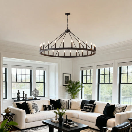 Matte Black Farmhouse Wagon Wheel Metal Chandelier - Omega Lifestyles