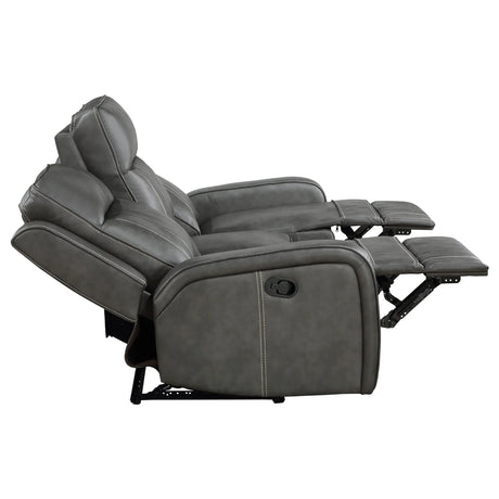 Grey Upholstered Manual Reclining Plush Foam Sofa - Omega Lifestyles