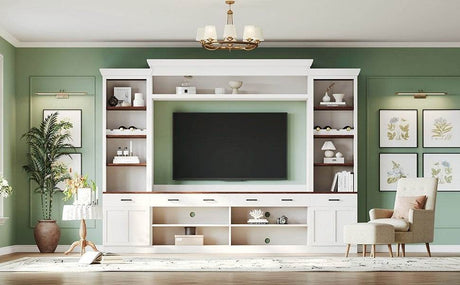 Farmhouse 4-Piece White Walnut TV Stand Set - Omega Lifestyles