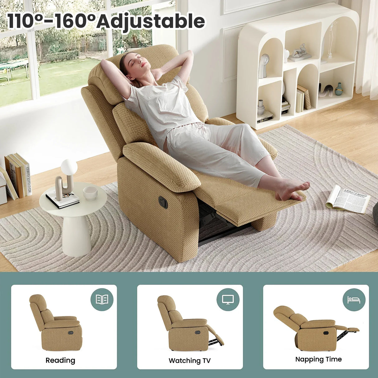 Small Recliner Chair Camel Acacia Wood Metal - Omega Lifestyles