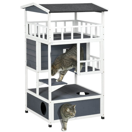 Outdoor Wooden Cat House With Escape Doors And Platform - Sleep Galleria