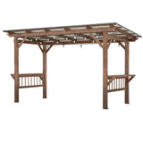 Outdoor Wooden Pergola Grill Gazebo With Metal Roof And Bar Counters