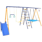 7-in-1 Heavy-Duty Metal Kids Backyard Swing Set - Omega Lifestyles