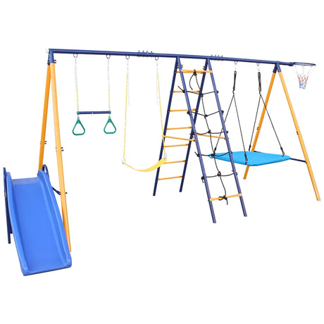 7-in-1 Heavy-Duty Metal Kids Backyard Swing Set - Omega Lifestyles