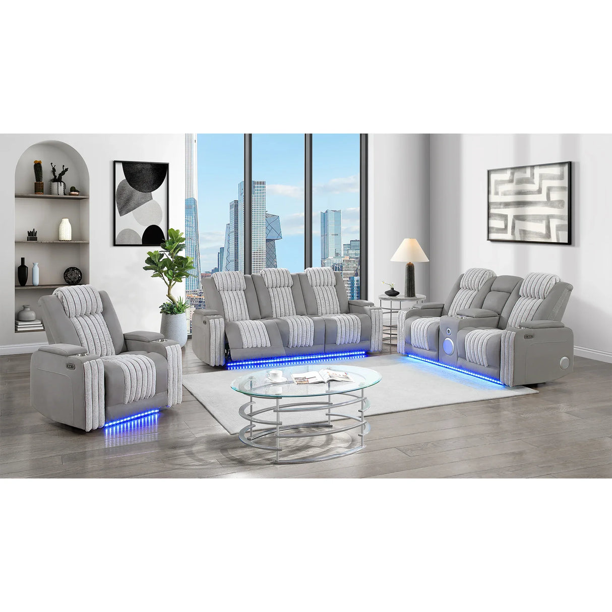 Modern Grey Power Recliner With Power Headrest LED Lighting - Omega Lifestyles