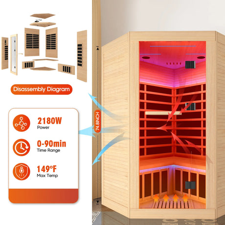 Canadian Hemlock Pentagonal Infrared Two-Person Sauna Room - Omega Lifestyles