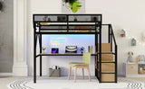 Full Metal Full Size Loft Bed With Desk Charging Station - Omega Lifestyles