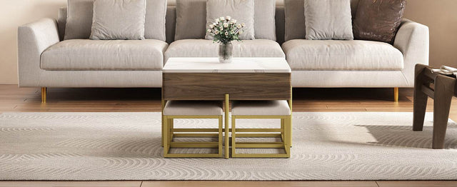 Modern Square Lift-Top Coffee Table Set With Ottomans - Omega Lifestyles