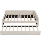 Queen Modern Upholstered Linen Platform Bed With USB Trundle - Omega Lifestyles