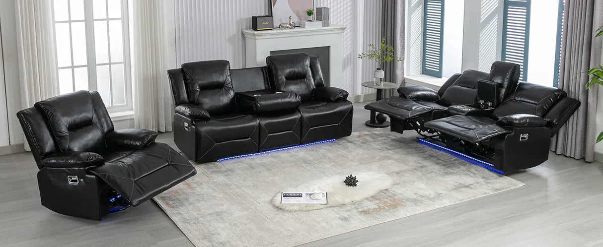 Manual Black Leather Gel Recliner Chair With LED Light Strip - Omega Lifestyles