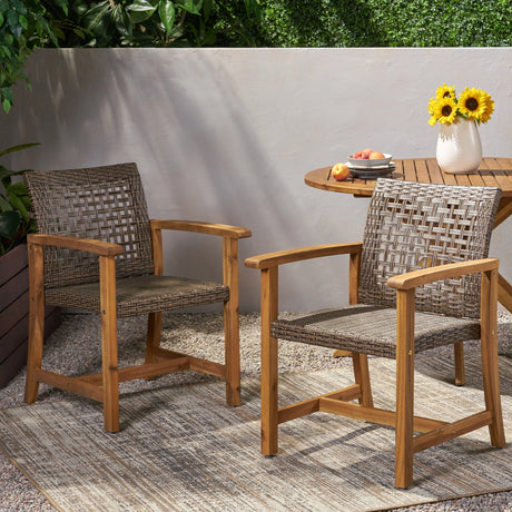 Pair Of Acacia Wood And Wicker Dining Chairs - Omega Lifestyles