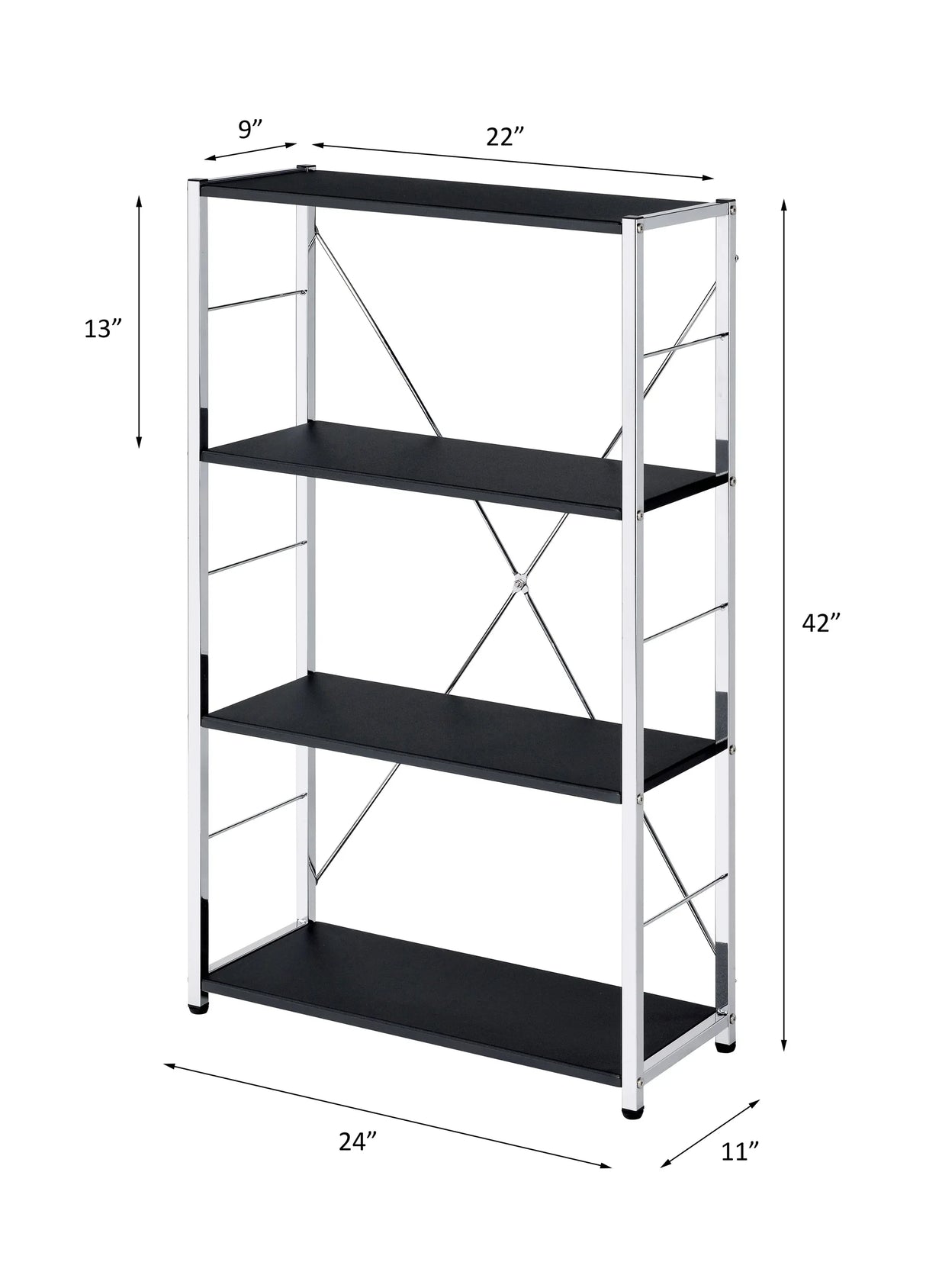 Contemporary Black Chrome Metal 4-Tier Bookshelf - Omega Lifestyles