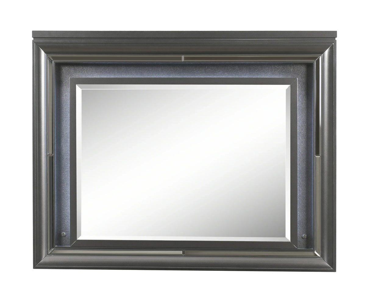 LED Gray Framed Wall Mirror With Beveled Edge Lighting - Omega Lifestyles