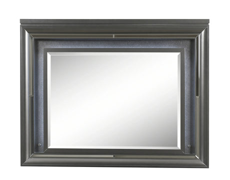 LED Gray Framed Wall Mirror With Beveled Edge Lighting - Omega Lifestyles