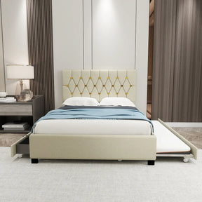 Queen Modern Velvet Upholstered Bed Frame With Trundle - Omega Lifestyles