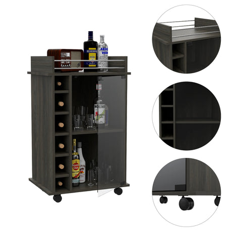 Modern Brown Particle Board Bar Cart With Wine Rack - Omega Lifestyles