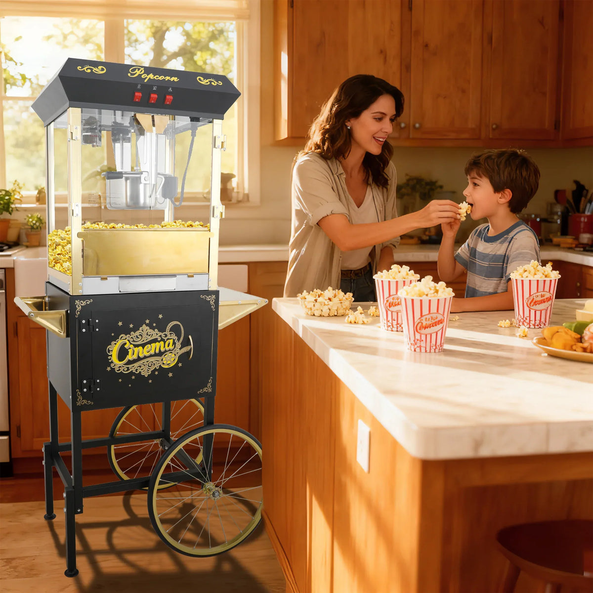Commercial 16OZ Stainless Steel Popcorn Machine With Cart - Omega Lifestyles