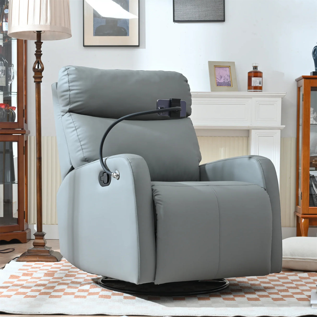 Modern Blue Gray PU Swivel Rocker Recliner Chair - Omega Lifestyles