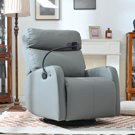 Modern Blue Gray PU Swivel Rocker Recliner Chair - Omega Lifestyles