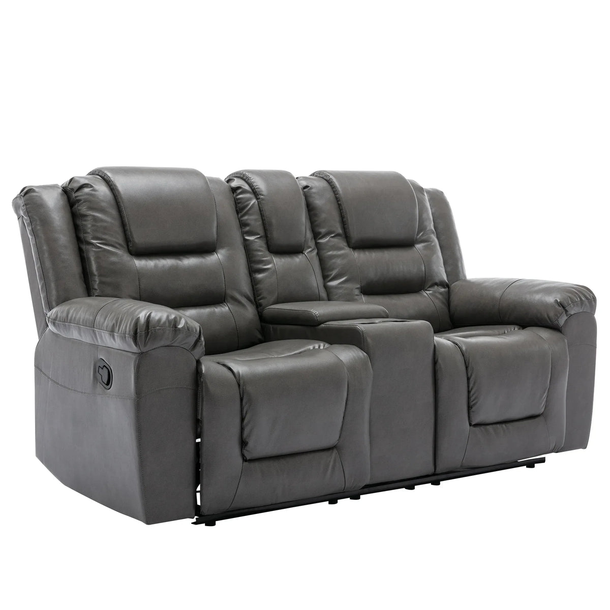 Grey Manual Recliner Chair With Storage Box And Cup Holders - Omega Lifestyles