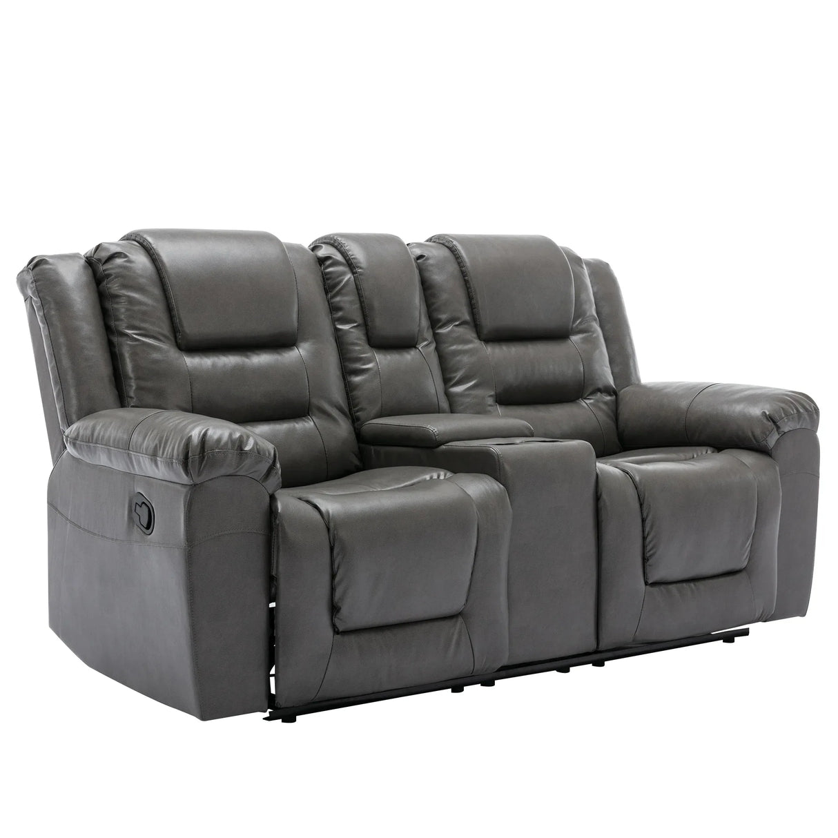 Grey Manual Recliner Chair With Storage Box And Cup Holders - Omega Lifestyles