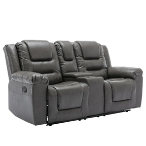 Grey Manual Recliner Chair With Storage Box And Cup Holders - Omega Lifestyles