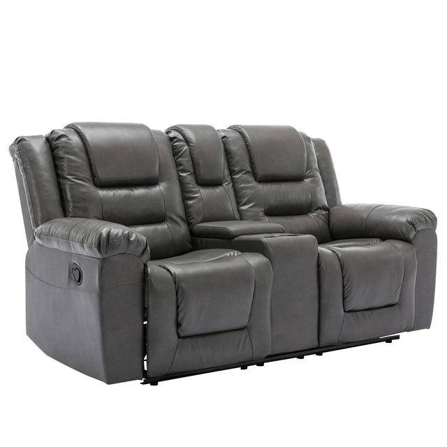 Grey Manual Recliner Chair With Storage Box And Cup Holders - Omega Lifestyles