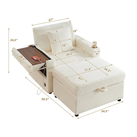 Corduroy Multifunctional Storage Ottoman Sofa With Table - Omega Lifestyles