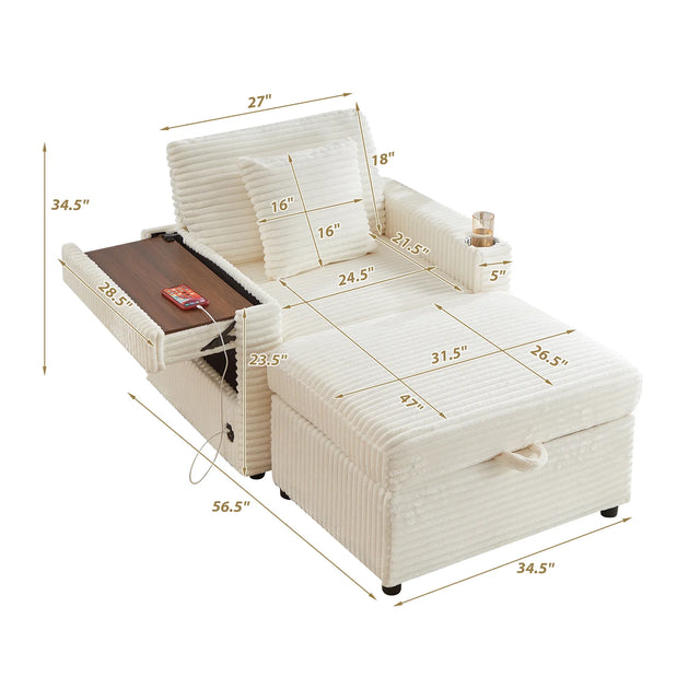 Corduroy Multifunctional Storage Ottoman Sofa With Table - Omega Lifestyles