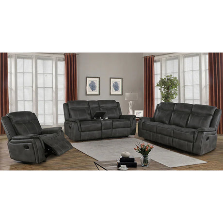 Charcoal Upholstered Reclining Sofa With Pillow Top Arms - Omega Lifestyles