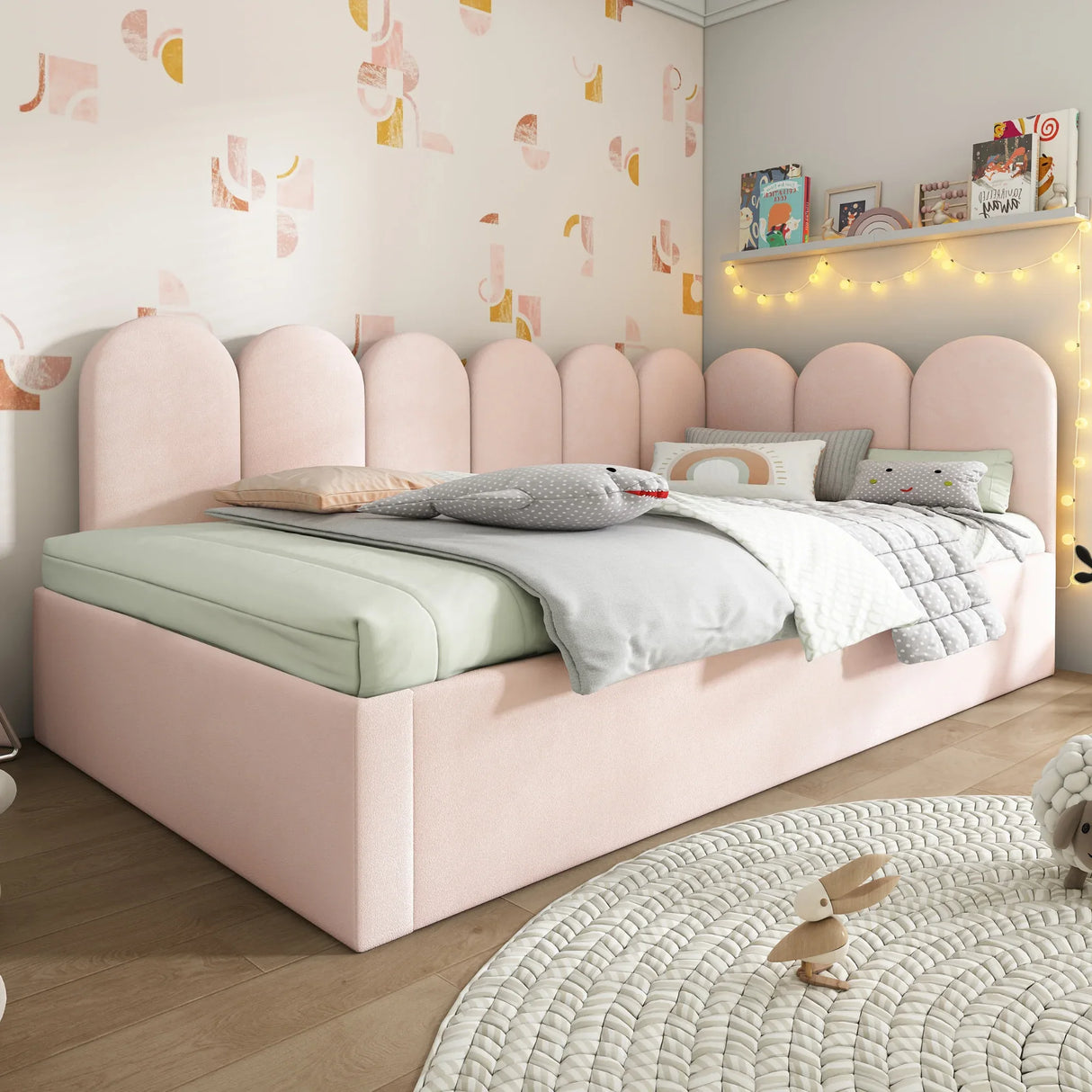 Pink Velvet Twin Daybed With Pull-Out Trundle Bed - Omega Lifestyles