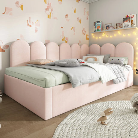 Pink Velvet Twin Daybed With Pull-Out Trundle Bed - Omega Lifestyles