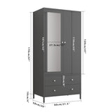 Retro Steel Armoire Wardrobe Closet With Mirror And Drawers - Omega Lifestyles
