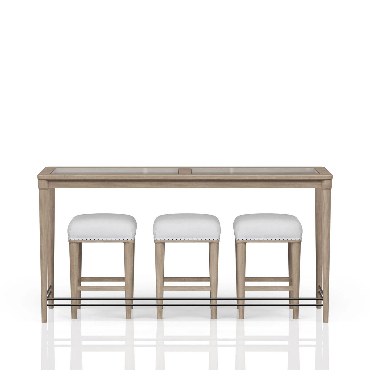 Transitional Sand Finish Frosted Glass Console Table With Stools - Omega Lifestyles