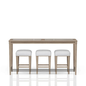 Transitional Sand Finish Frosted Glass Console Table With Stools - Omega Lifestyles
