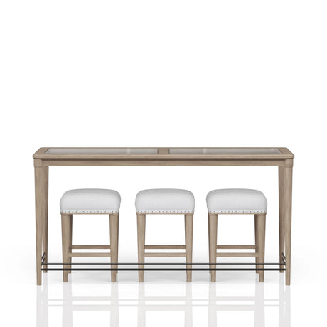 Transitional Sand Finish Frosted Glass Console Table With Stools - Omega Lifestyles