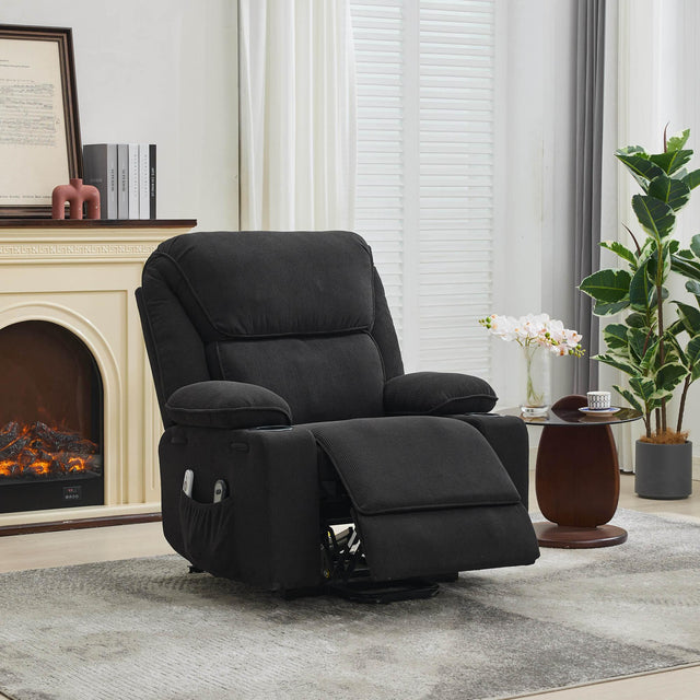 Medium-Firm Corduroy Remote-Controlled Heating Massage Recliner - Omega Lifestyles