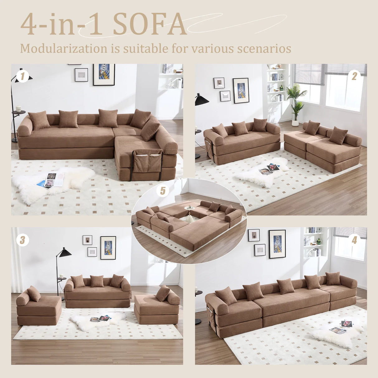 Convertible Folding Corduroy Memory Foam Sofa Bed - Omega Lifestyles