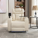 Power PU Leather Recliner Chair With Tray Table USB Port - Omega Lifestyles