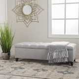 Contemporary Light Gray Fabric Button-Tufted Storage Ottoman - Omega Lifestyles