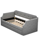 Gray Linen Upholstered Twin Daybed With Trundle - Omega Lifestyles