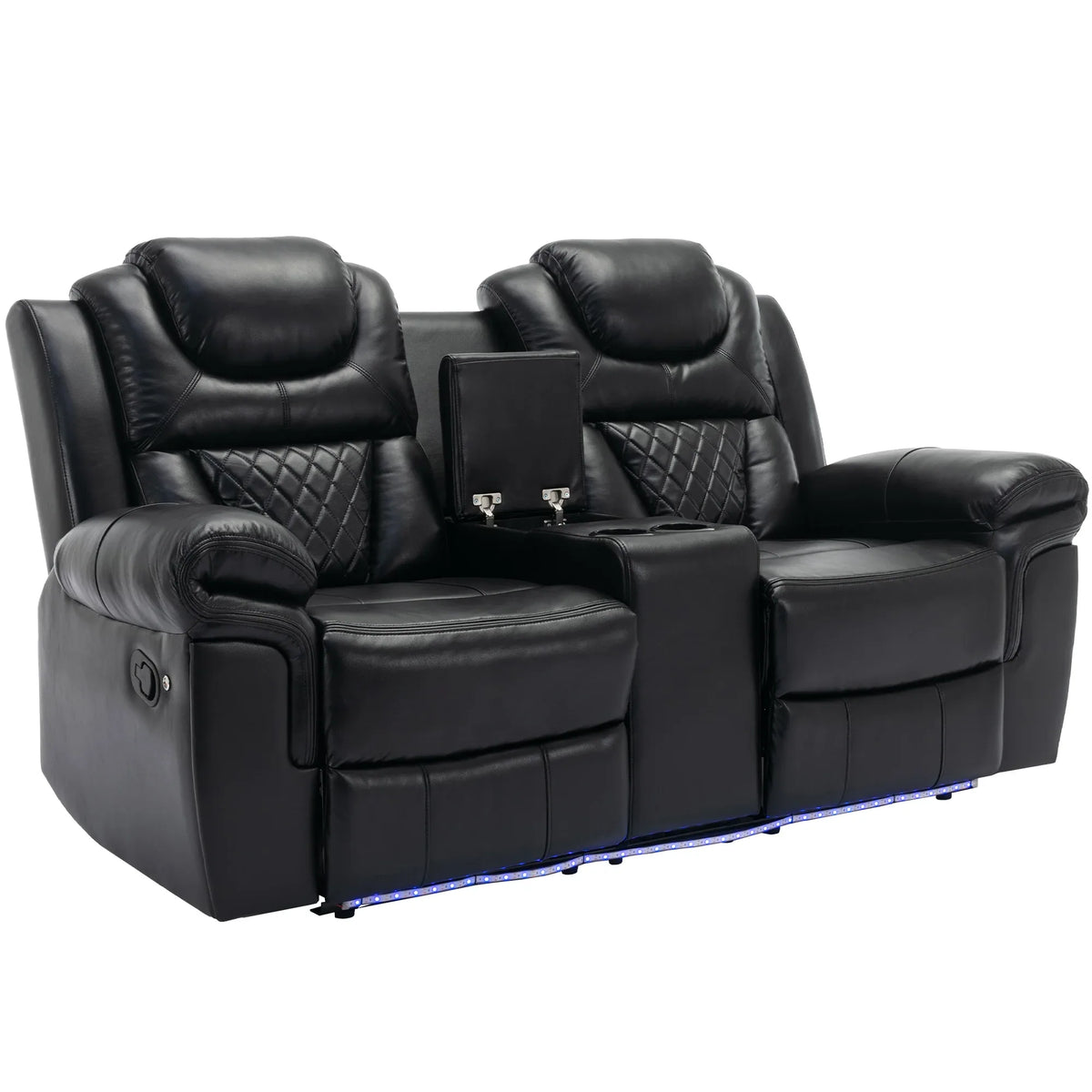 Manual Recliner Chair Faux Leather With Storage Cup Holders LED - Omega Lifestyles