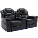 Manual Recliner Chair Faux Leather With Storage Cup Holders LED - Omega Lifestyles