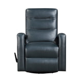 Plush Navy Blue Faux Leather Swivel Glider Recliner Chair - Omega Lifestyles