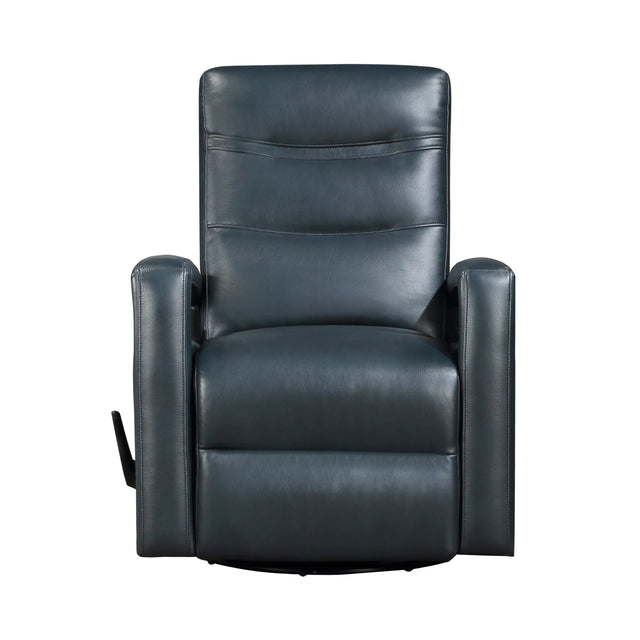 Plush Navy Blue Faux Leather Swivel Glider Recliner Chair - Omega Lifestyles